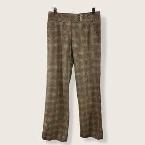 Faconnable Tan Blue Wool Plaid Wide Leg Pants Size 8